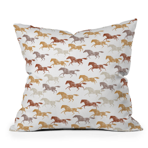 Little Arrow Design Co wild horses orange Throw Pillow