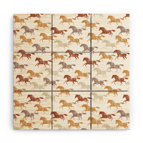 Little Arrow Design Co wild horses orange Wood Wall Mural