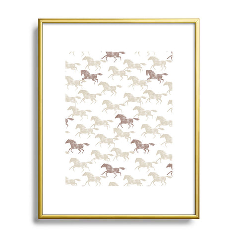 Little Arrow Design Co wild horses tan Metal Framed Art Print