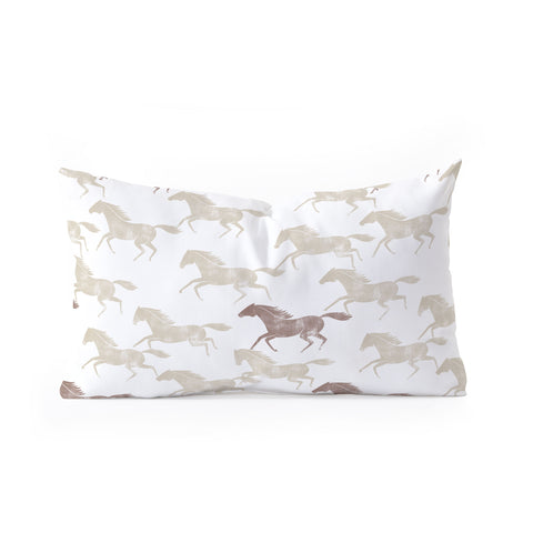 Little Arrow Design Co wild horses tan Oblong Throw Pillow