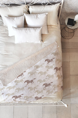 Little Arrow Design Co wild horses tan Fleece Throw Blanket
