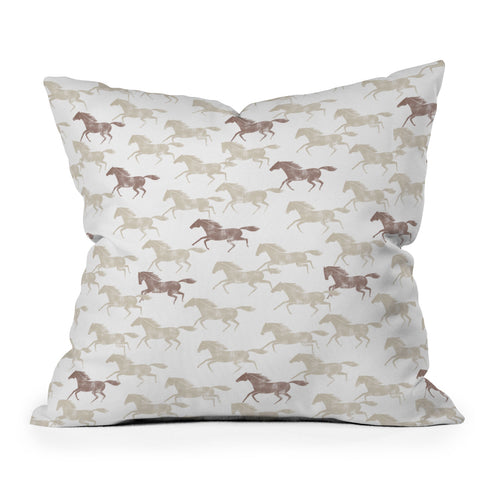 Little Arrow Design Co wild horses tan Throw Pillow