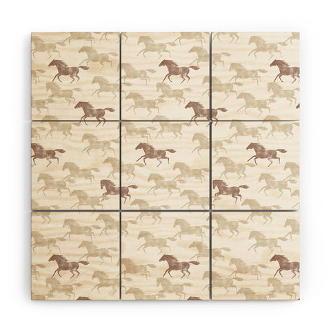 Little Arrow Design Co wild horses tan Wood Wall Mural