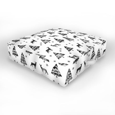 Little Arrow Design Co winter deer in black watercolor Outdoor Floor Cushion