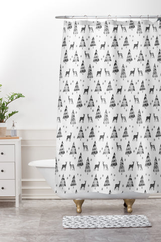 Little Arrow Design Co winter deer in black watercolor Shower Curtain And Mat