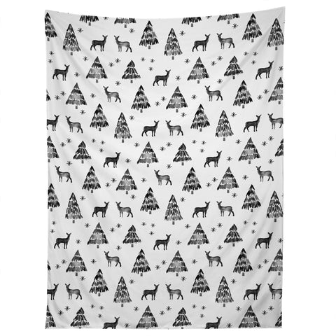 Little Arrow Design Co winter deer in black watercolor Tapestry