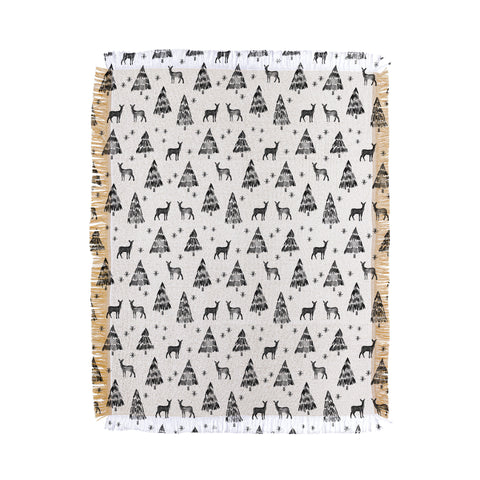 Little Arrow Design Co winter deer in black watercolor Throw Blanket