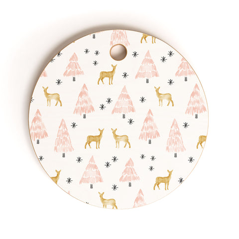 Little Arrow Design Co winter deer in blush watercolor Cutting Board Round