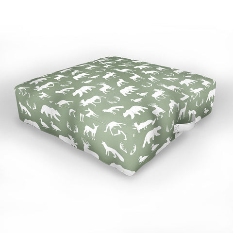 Little Arrow Design Co woodland on sage Outdoor Floor Cushion