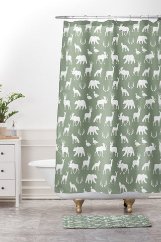 Little Arrow Design Co woodland on sage Shower Curtain And Mat