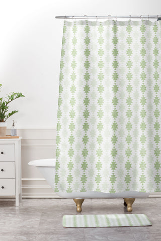 Little Arrow Design Co Woven Aztec in Avocado Shower Curtain And Mat