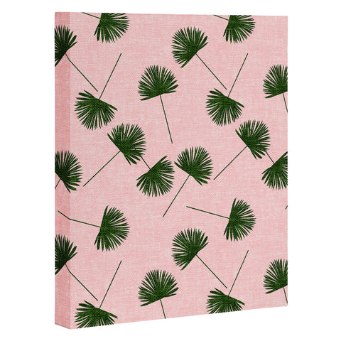 Little Arrow Design Co Woven Fan Palm Green on Pink Art Canvas