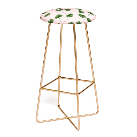 Little Arrow Design Co Woven Fan Palm Green on Pink Bar Stool