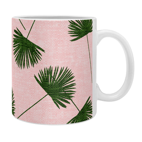 Little Arrow Design Co Woven Fan Palm Green on Pink Coffee Mug