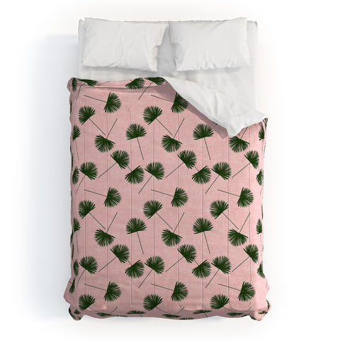 Little Arrow Design Co Woven Fan Palm Green on Pink Comforter