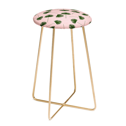 Little Arrow Design Co Woven Fan Palm Green on Pink Counter Stool