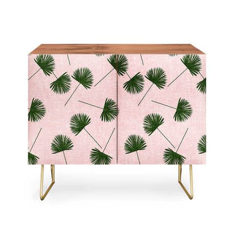 Little Arrow Design Co Woven Fan Palm Green on Pink Credenza