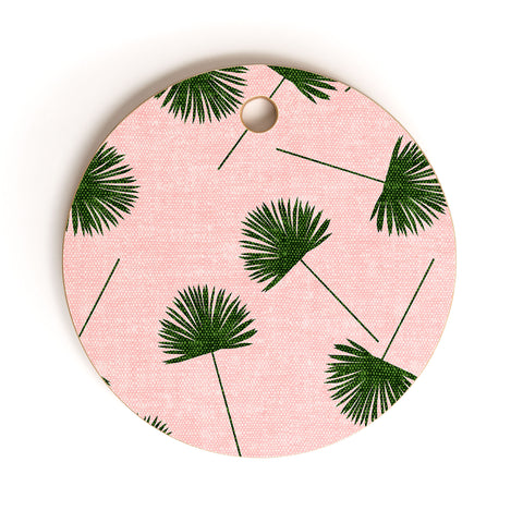 Little Arrow Design Co Woven Fan Palm Green on Pink Cutting Board Round