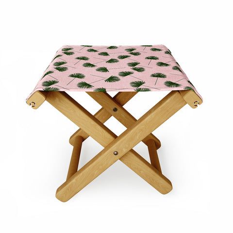 Little Arrow Design Co Woven Fan Palm Green on Pink Folding Stool