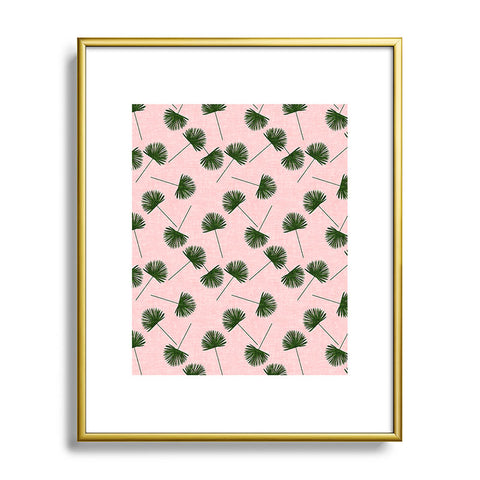 Little Arrow Design Co Woven Fan Palm Green on Pink Metal Framed Art Print