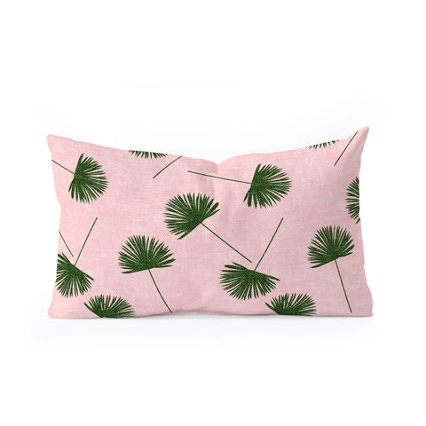 Little Arrow Design Co Woven Fan Palm Green on Pink Oblong Throw Pillow