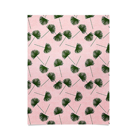 Little Arrow Design Co Woven Fan Palm Green on Pink Poster