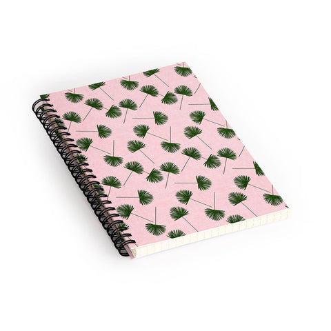Little Arrow Design Co Woven Fan Palm Green on Pink Spiral Notebook