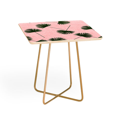 Little Arrow Design Co Woven Fan Palm Green on Pink Side Table