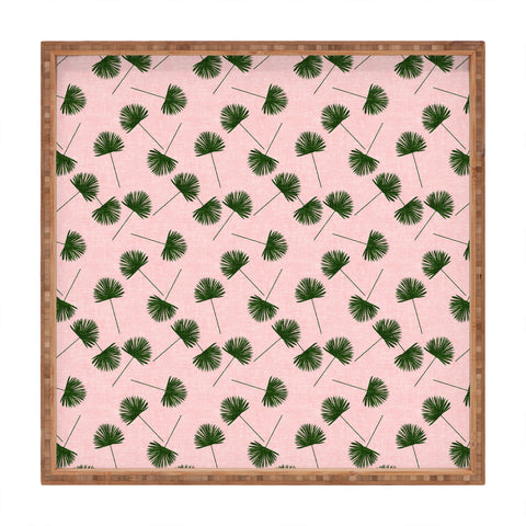 Little Arrow Design Co Woven Fan Palm Green on Pink Square Tray