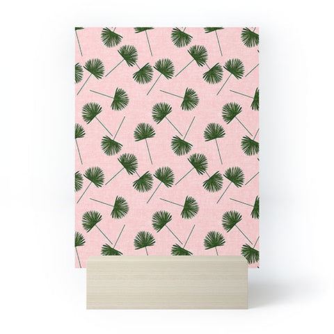 Little Arrow Design Co Woven Fan Palm Green on Pink Mini Art Print