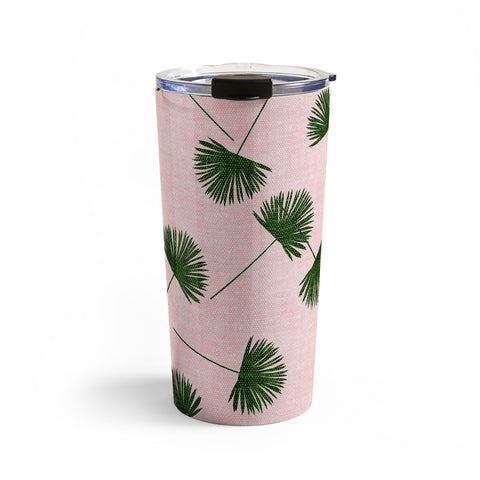 Little Arrow Design Co Woven Fan Palm Green on Pink Travel Mug