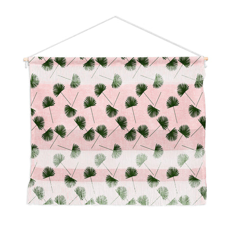 Little Arrow Design Co Woven Fan Palm Green on Pink Wall Hanging Landscape