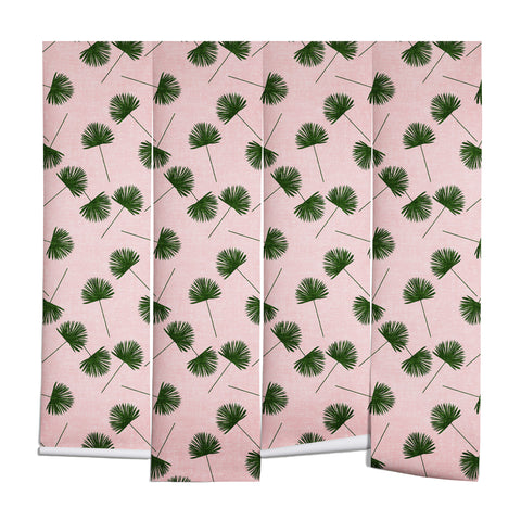 Little Arrow Design Co Woven Fan Palm Green on Pink Wall Mural