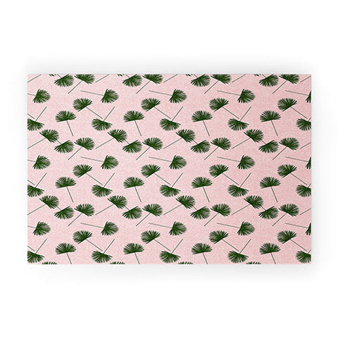 Little Arrow Design Co Woven Fan Palm Green on Pink Welcome Mat