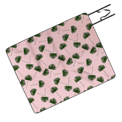 Little Arrow Design Co Woven Fan Palm Green on Pink Picnic Blanket