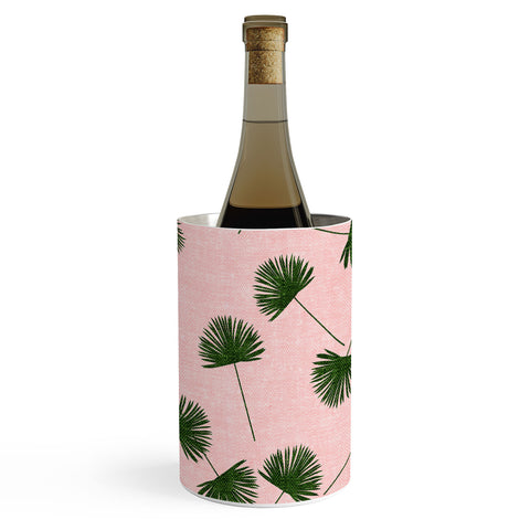 Little Arrow Design Co Woven Fan Palm Green on Pink Wine Chiller