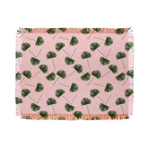 Little Arrow Design Co Woven Fan Palm Green on Pink Throw Blanket