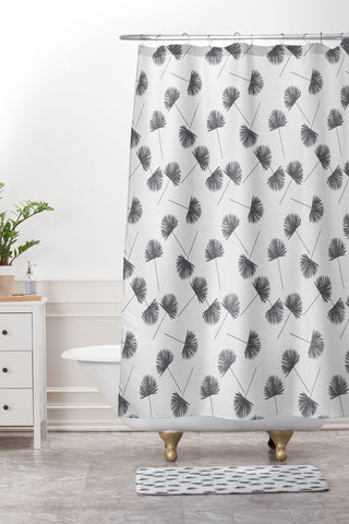 Little Arrow Design Co Woven Fan Palm in Grey Shower Curtain And Mat