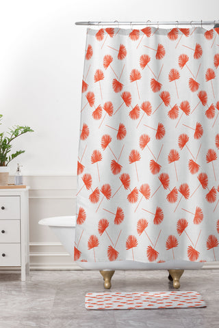 Little Arrow Design Co Woven Fan Palm in Orange Shower Curtain And Mat