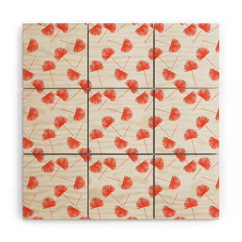 Little Arrow Design Co Woven Fan Palm in Orange Wood Wall Mural