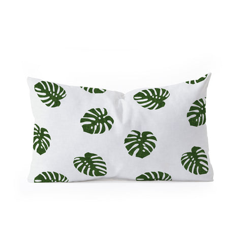Little Arrow Design Co Woven Monstera in Green Oblong Throw Pillow