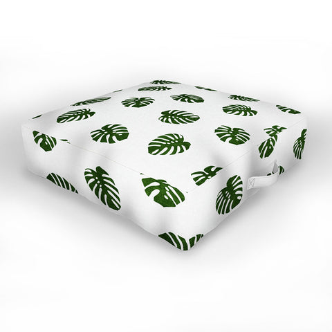Little Arrow Design Co Woven Monstera in Green Outdoor Floor Cushion