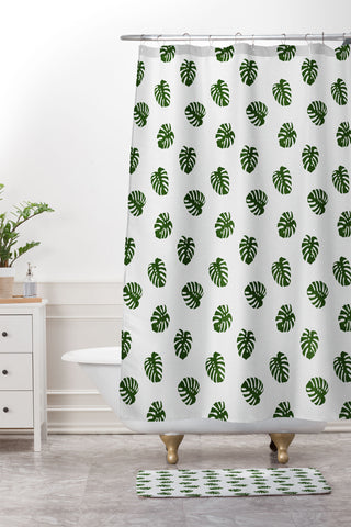 Little Arrow Design Co Woven Monstera in Green Shower Curtain And Mat
