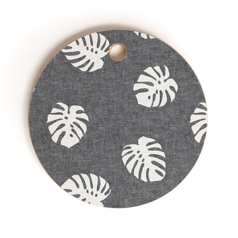 Little Arrow Design Co Woven Monstera on Grey Cutting Board Round