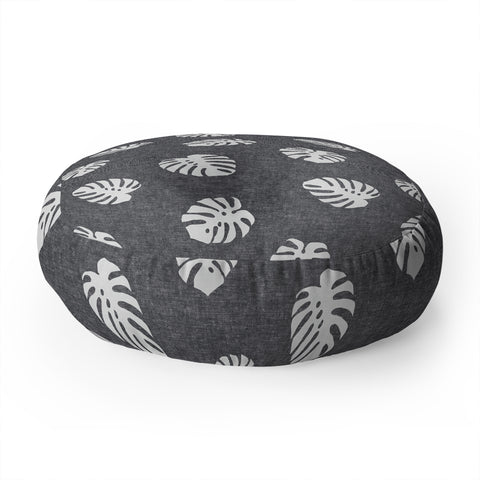 Little Arrow Design Co Woven Monstera on Grey Floor Pillow Round