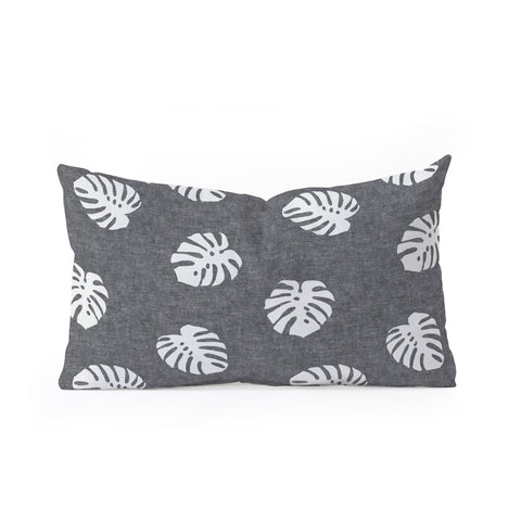 Little Arrow Design Co Woven Monstera on Grey Oblong Throw Pillow