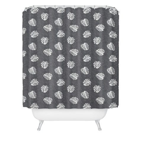 Little Arrow Design Co Woven Monstera on Grey Shower Curtain