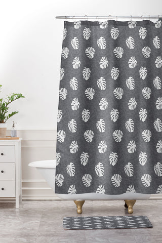 Little Arrow Design Co Woven Monstera on Grey Shower Curtain And Mat