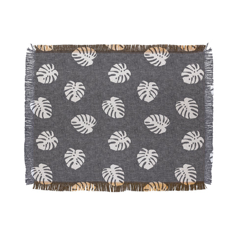 Little Arrow Design Co Woven Monstera on Grey Throw Blanket