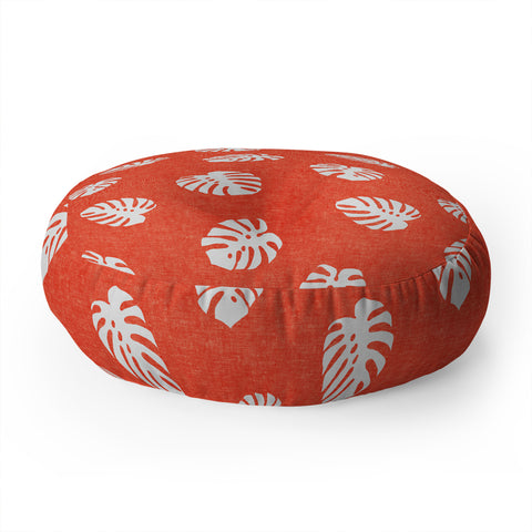 Little Arrow Design Co Woven Monstera on Orange Floor Pillow Round